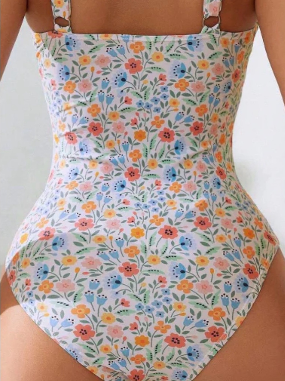 NWOT Floral Print Square Neck Thick Strap Elastic One-Piece Swimsuit, Sz XL - Picture 2 of 10